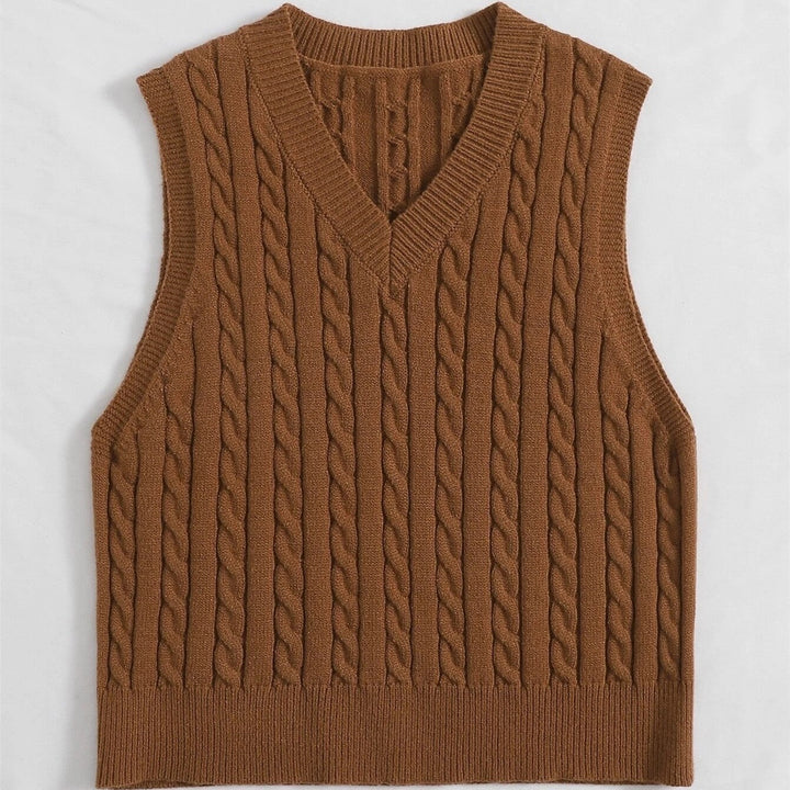 Amber | Graceful Cable Knit V-Neck Sweater Vest