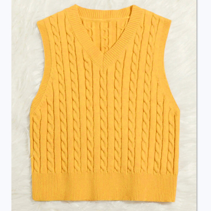 Amber | Graceful Cable Knit V-Neck Sweater Vest