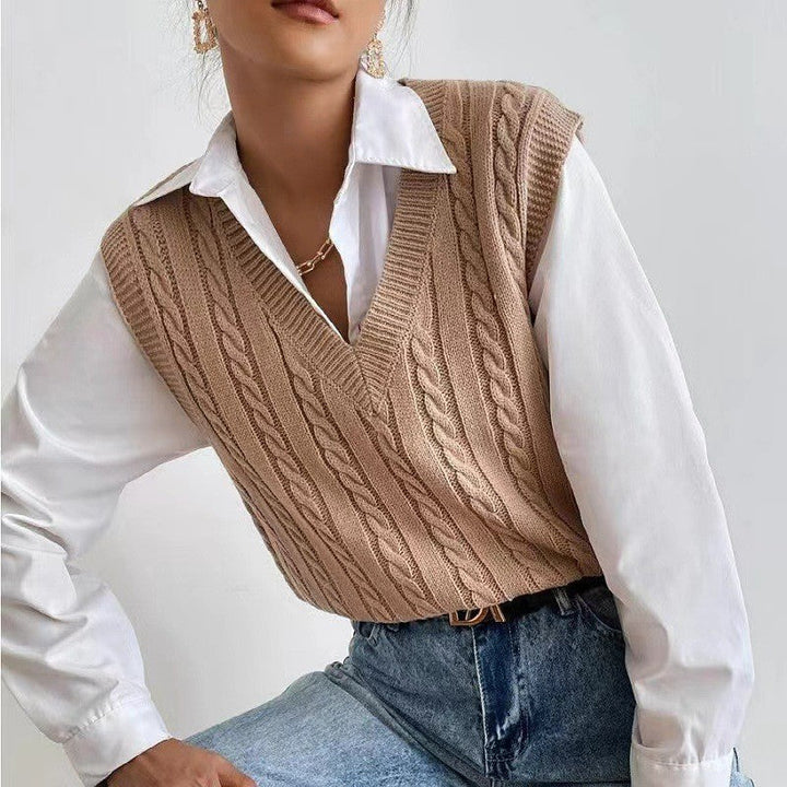 Amber | Graceful Cable Knit V-Neck Sweater Vest