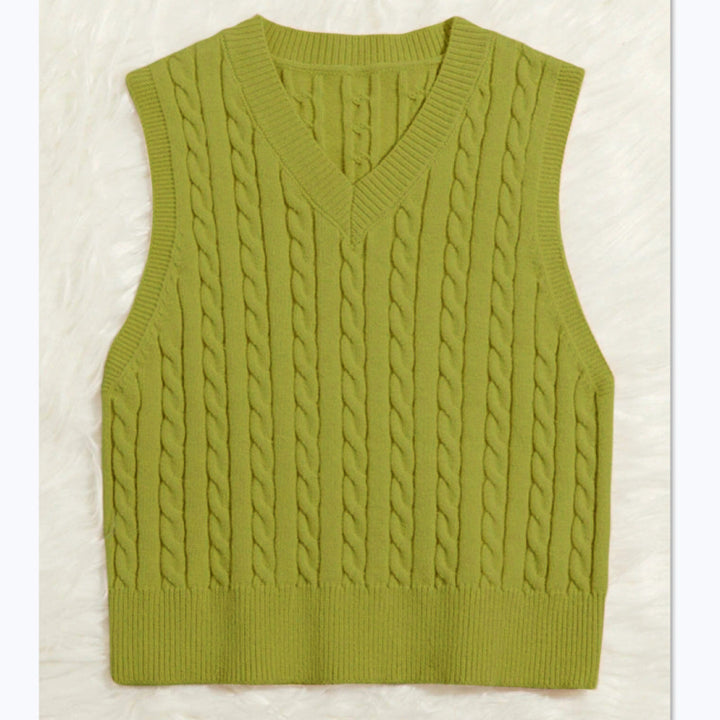 Amber | Graceful Cable Knit V-Neck Sweater Vest