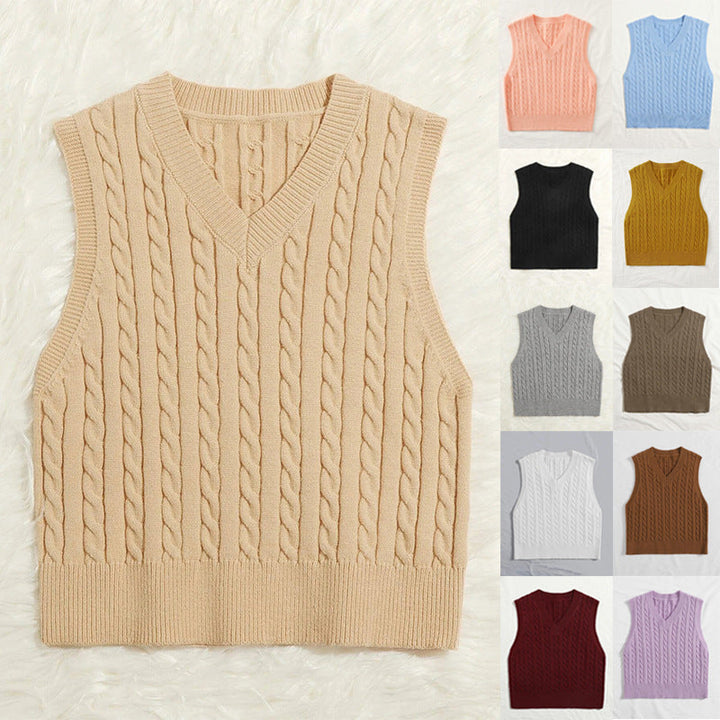 Amber | Graceful Cable Knit V-Neck Sweater Vest