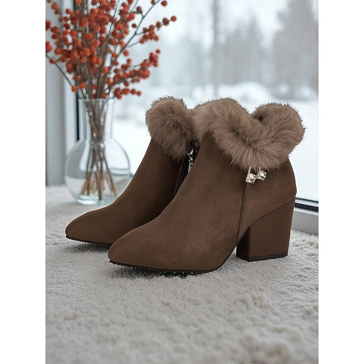 Amber | Plush Trim Block Heel Ankle Boots