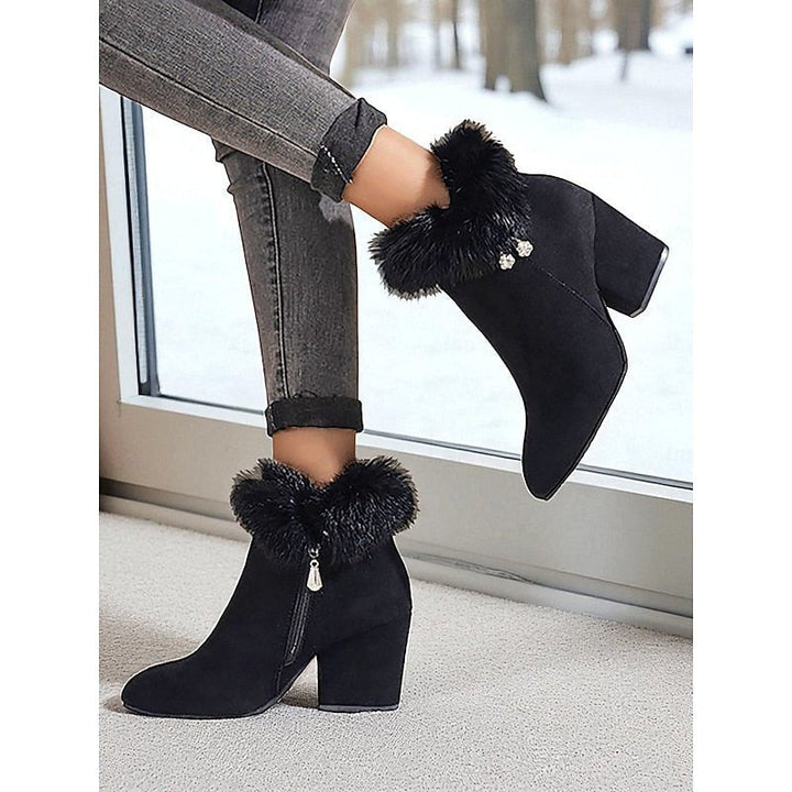 Amber | Plush Trim Block Heel Ankle Boots