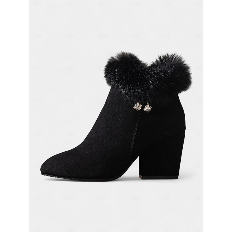 Amber | Plush Trim Block Heel Ankle Boots
