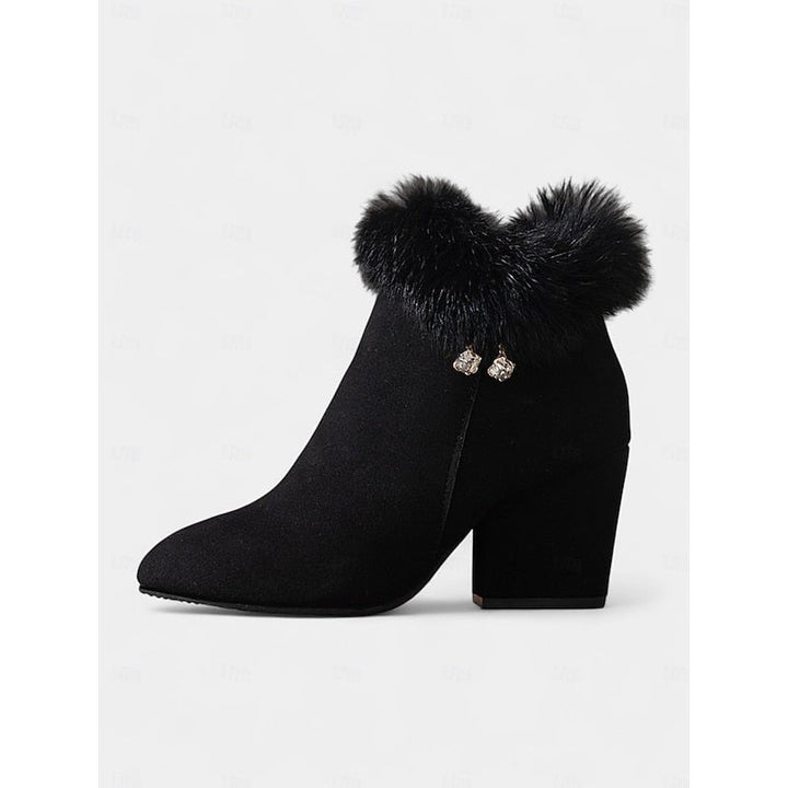 Amber | Plush Trim Block Heel Ankle Boots