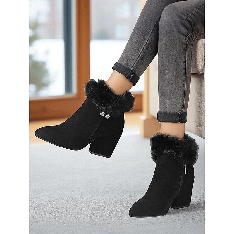 Amber | Plush Trim Block Heel Ankle Boots