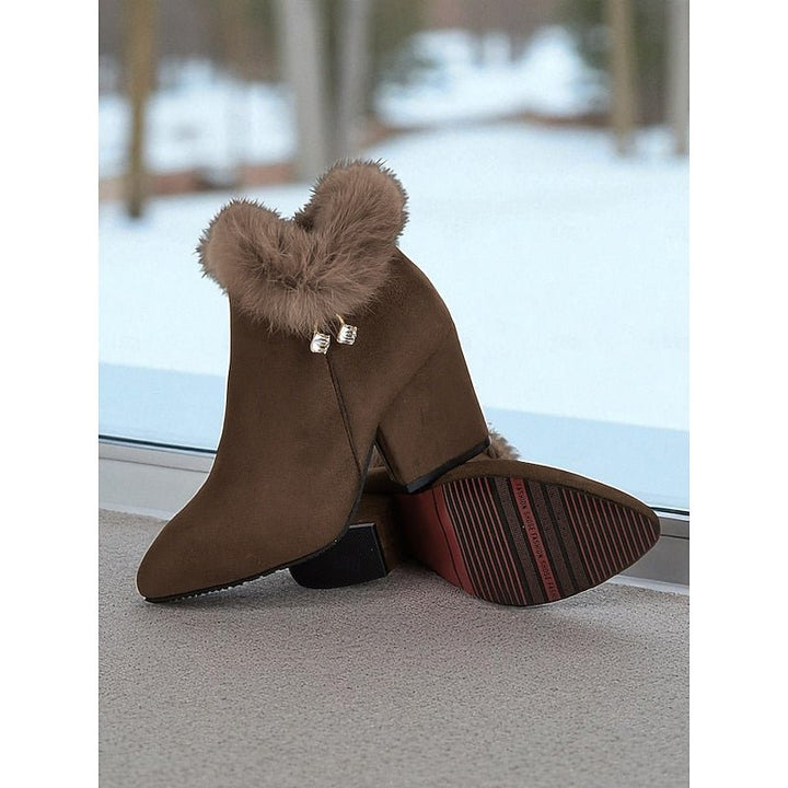 Amber | Plush Trim Block Heel Ankle Boots