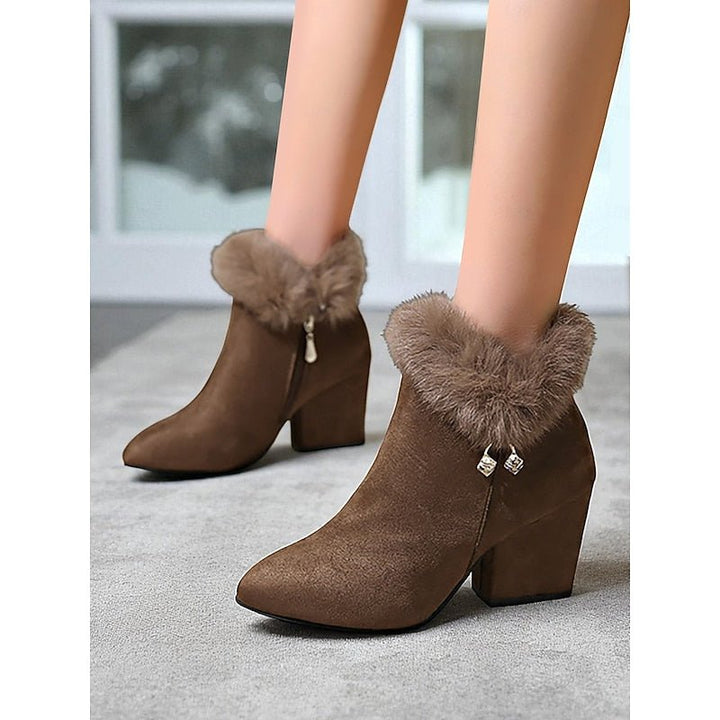 Amber | Plush Trim Block Heel Ankle Boots