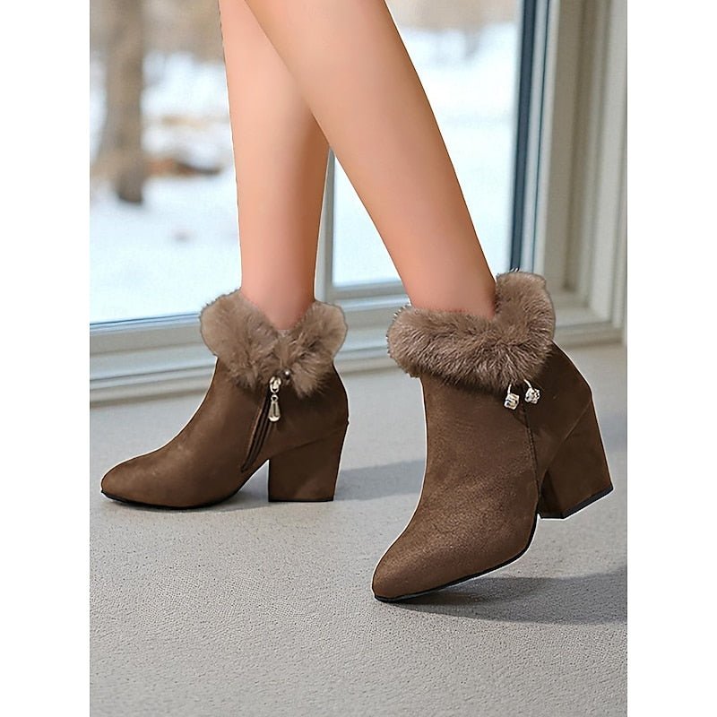 Amber | Plush Trim Block Heel Ankle Boots