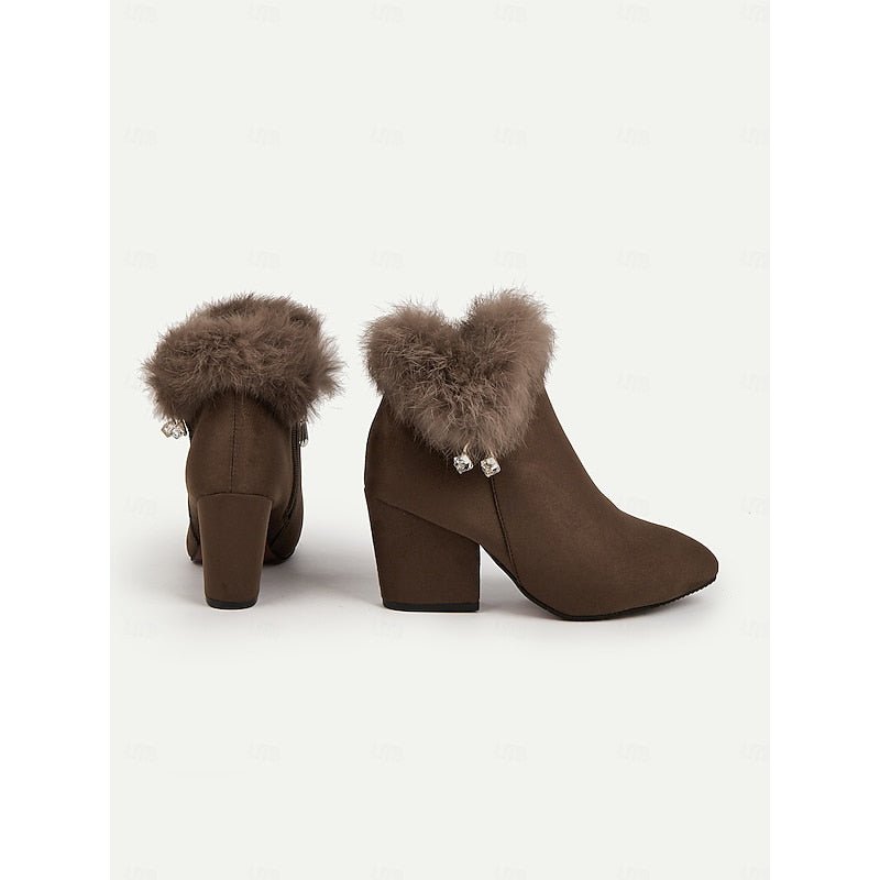 Amber | Plush Trim Block Heel Ankle Boots