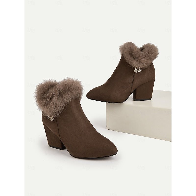 Amber | Plush Trim Block Heel Ankle Boots