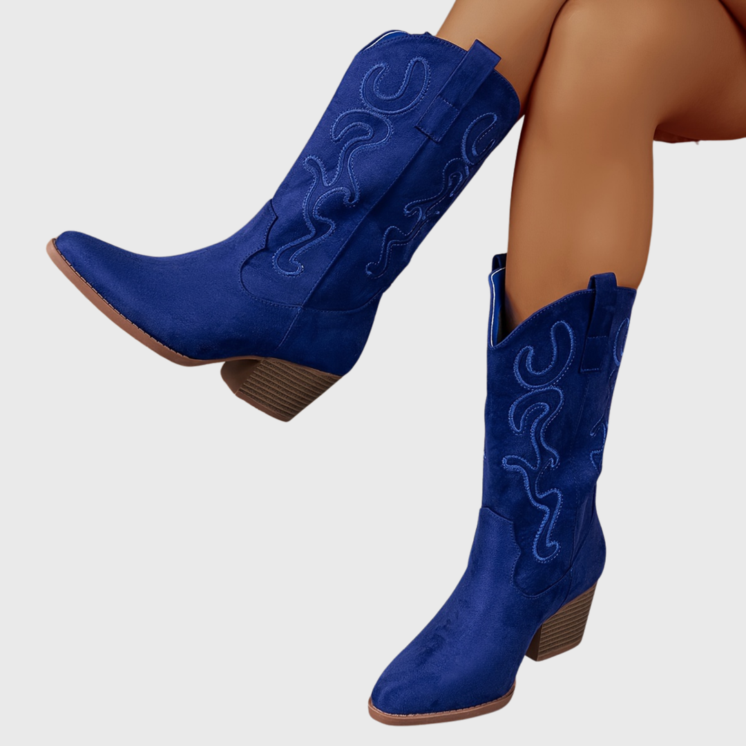Amber | Refined Embroidered Western Mid-Calf Cowboy Boots