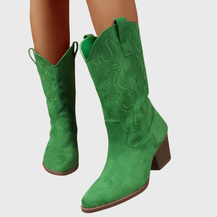 Amber | Refined Embroidered Western Mid-Calf Cowboy Boots