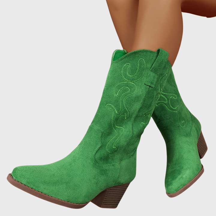 Amber | Refined Embroidered Western Mid-Calf Cowboy Boots