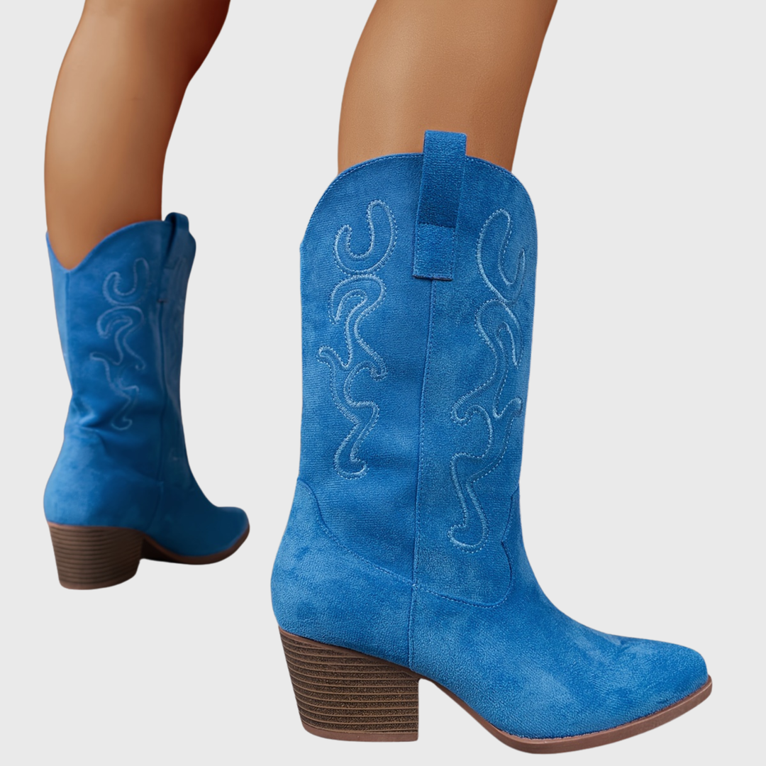 Amber | Refined Embroidered Western Mid-Calf Cowboy Boots