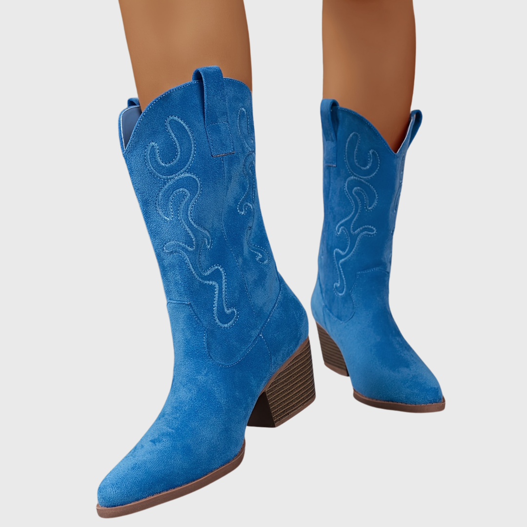 Amber | Refined Embroidered Western Mid-Calf Cowboy Boots