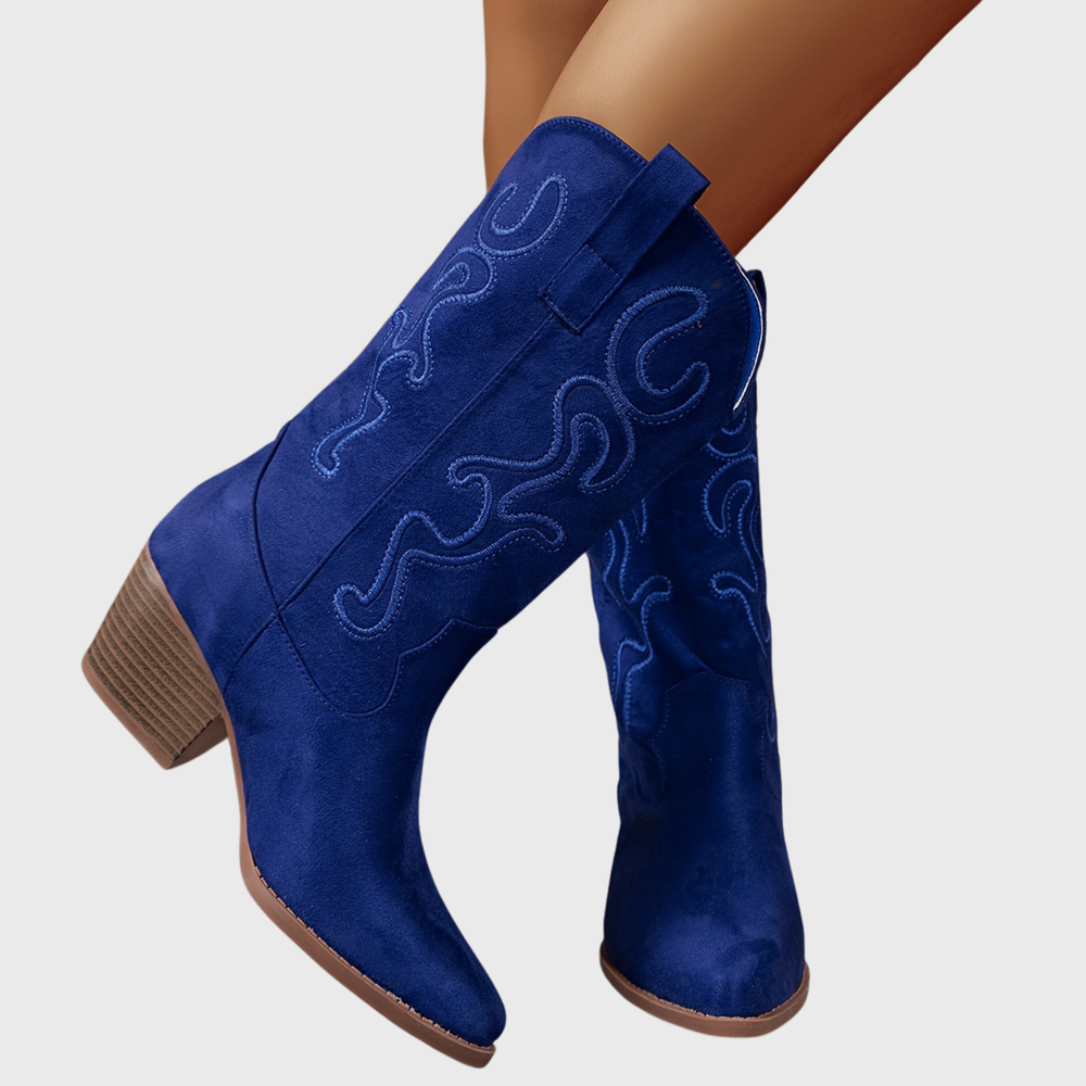 Amber | Refined Embroidered Western Mid-Calf Cowboy Boots