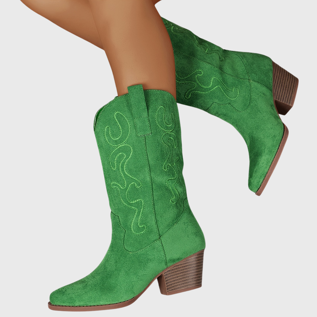 Amber | Refined Embroidered Western Mid-Calf Cowboy Boots
