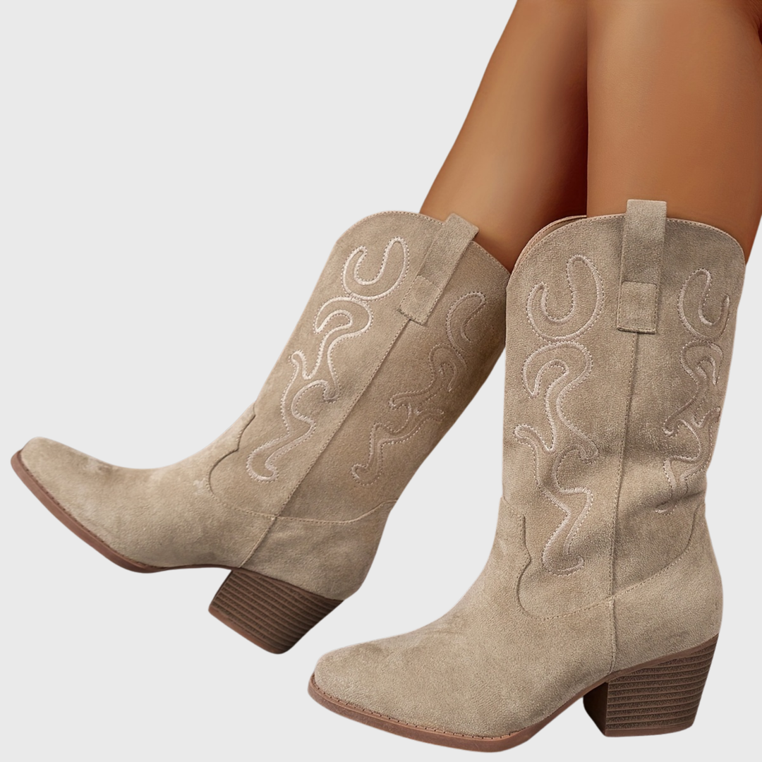 Amber | Refined Embroidered Western Mid-Calf Cowboy Boots