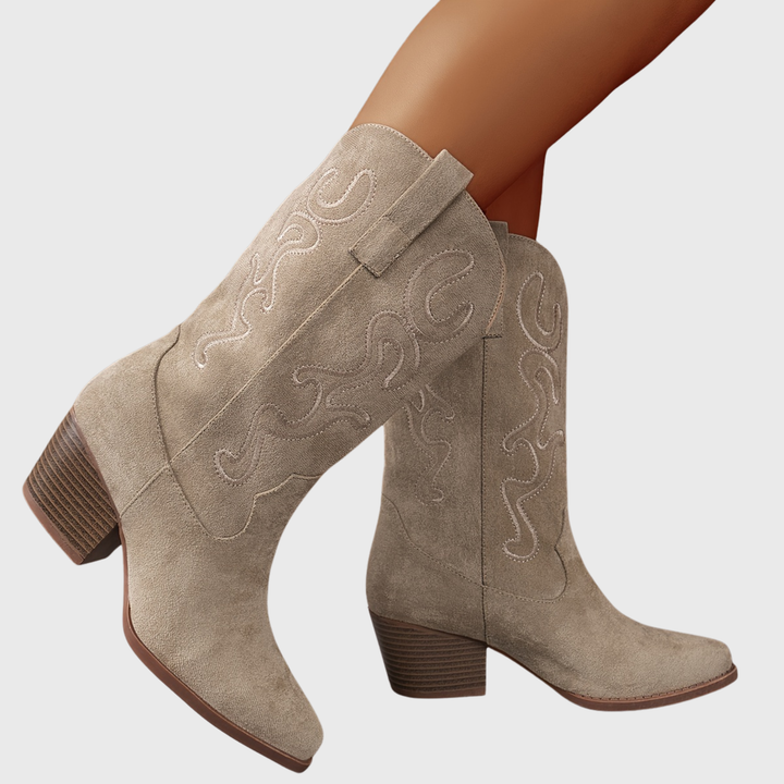 Amber | Refined Embroidered Western Mid-Calf Cowboy Boots