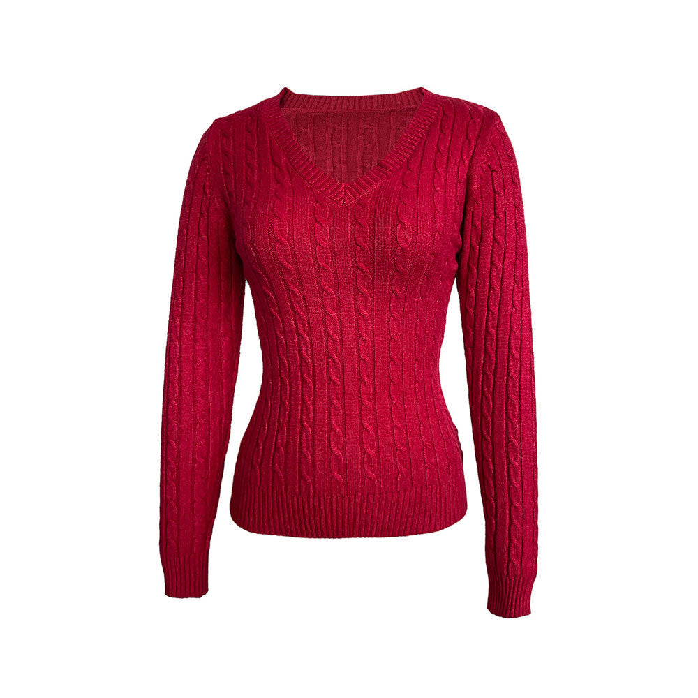 Amber | Sophisticated Ribbed V-Neck Cable Knit Sweater