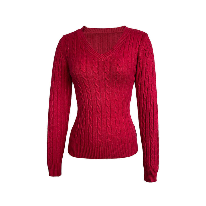 Amber | Sophisticated Ribbed V-Neck Cable Knit Sweater