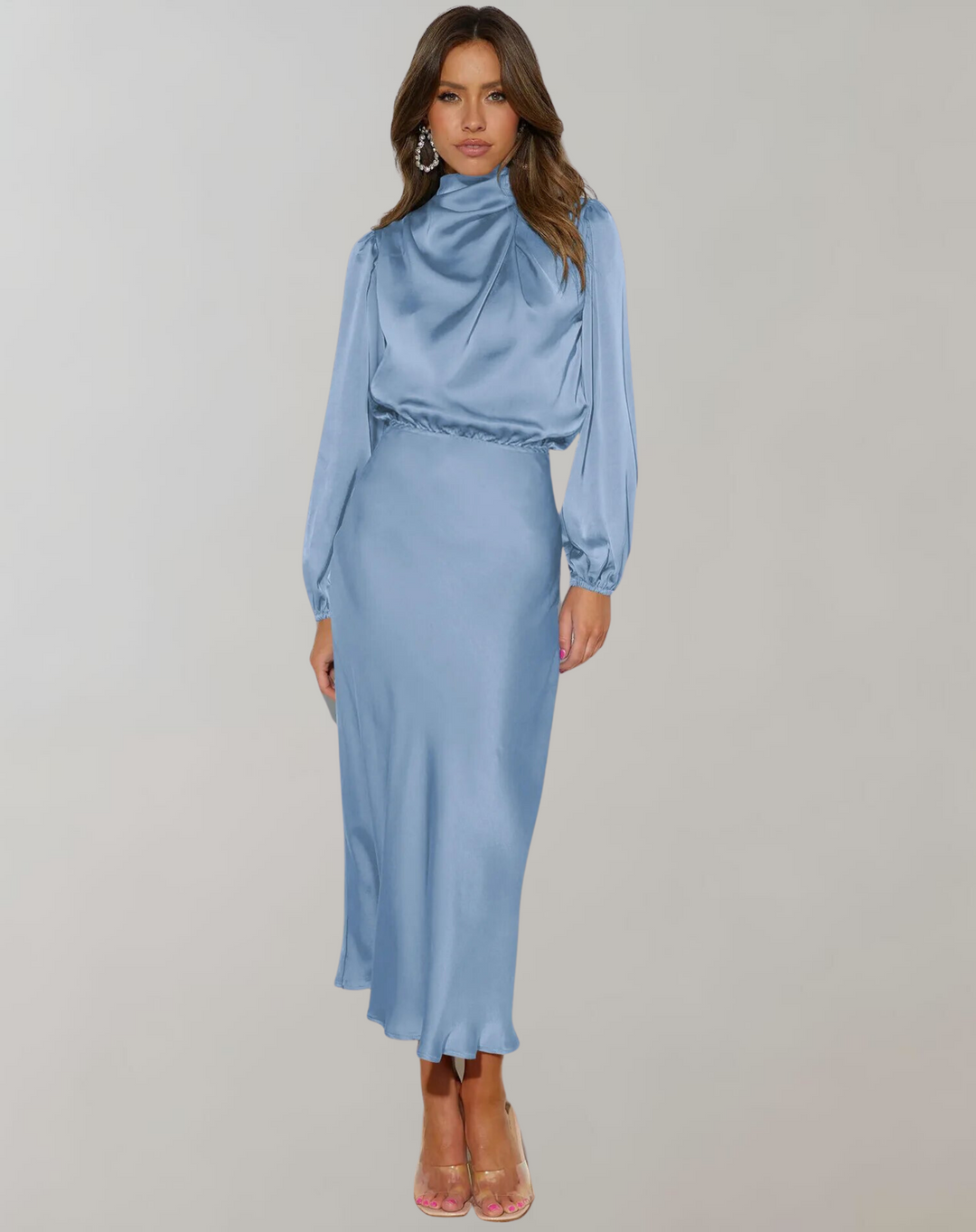 Amber | Stylish Draped Cowl Neck Satin Fall Wedding Guest Dress