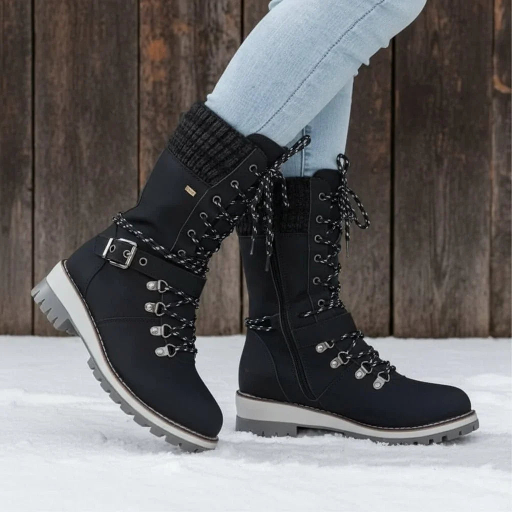 Amy | Chic Lace-Up Waterproof Snow Boots with Sweater Cuff