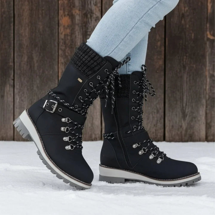 Amy | Chic Lace-Up Waterproof Snow Boots with Sweater Cuff