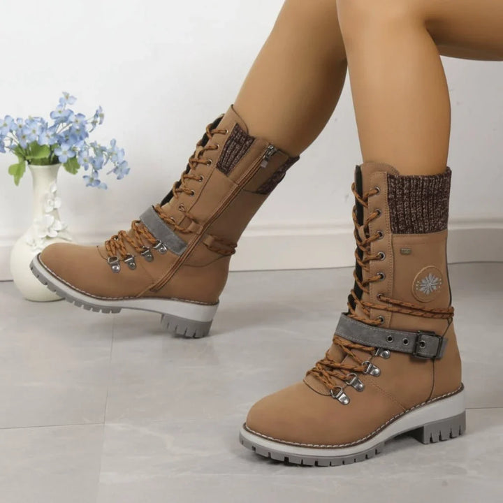 Amy | Chic Lace-Up Waterproof Snow Boots with Sweater Cuff
