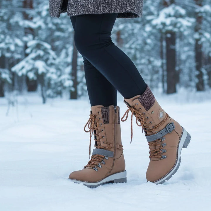 Amy | Chic Lace-Up Waterproof Snow Boots with Sweater Cuff