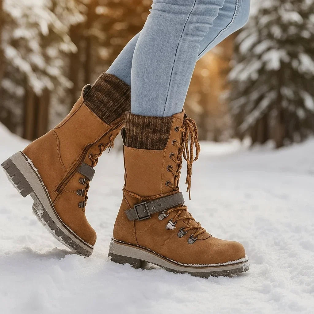 Amy | Chic Lace-Up Waterproof Snow Boots with Sweater Cuff