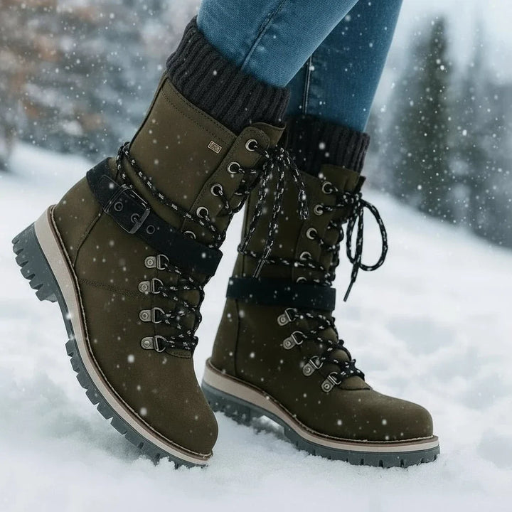 Amy | Chic Lace-Up Waterproof Snow Boots with Sweater Cuff