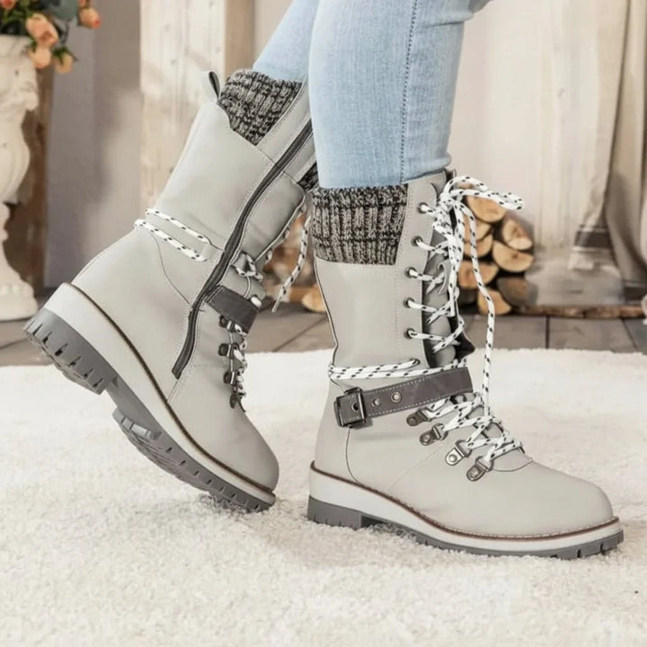 Amy | Chic Lace-Up Waterproof Snow Boots with Sweater Cuff