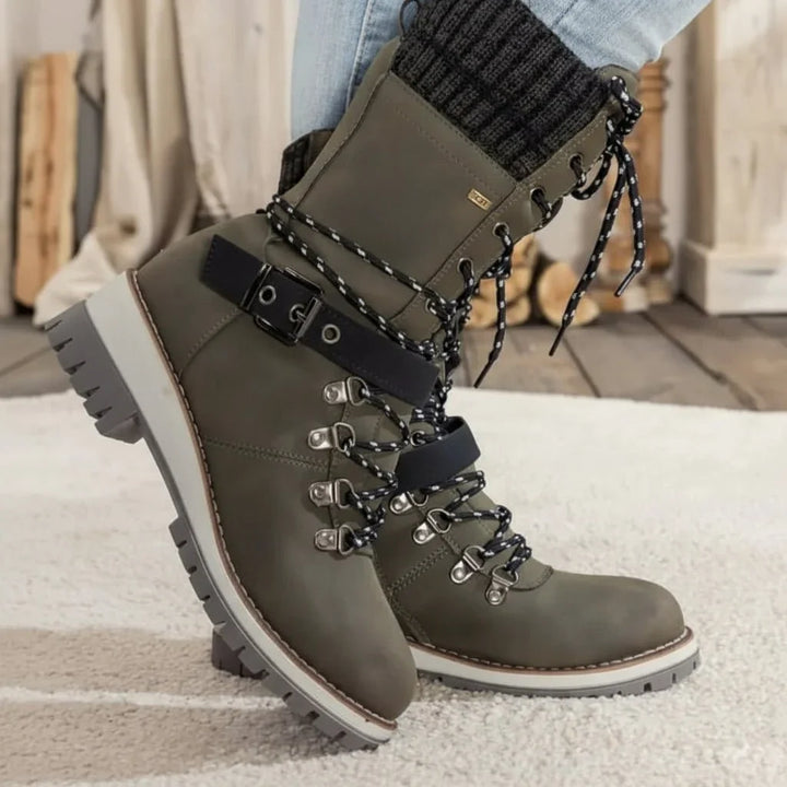 Amy | Chic Lace-Up Waterproof Snow Boots with Sweater Cuff