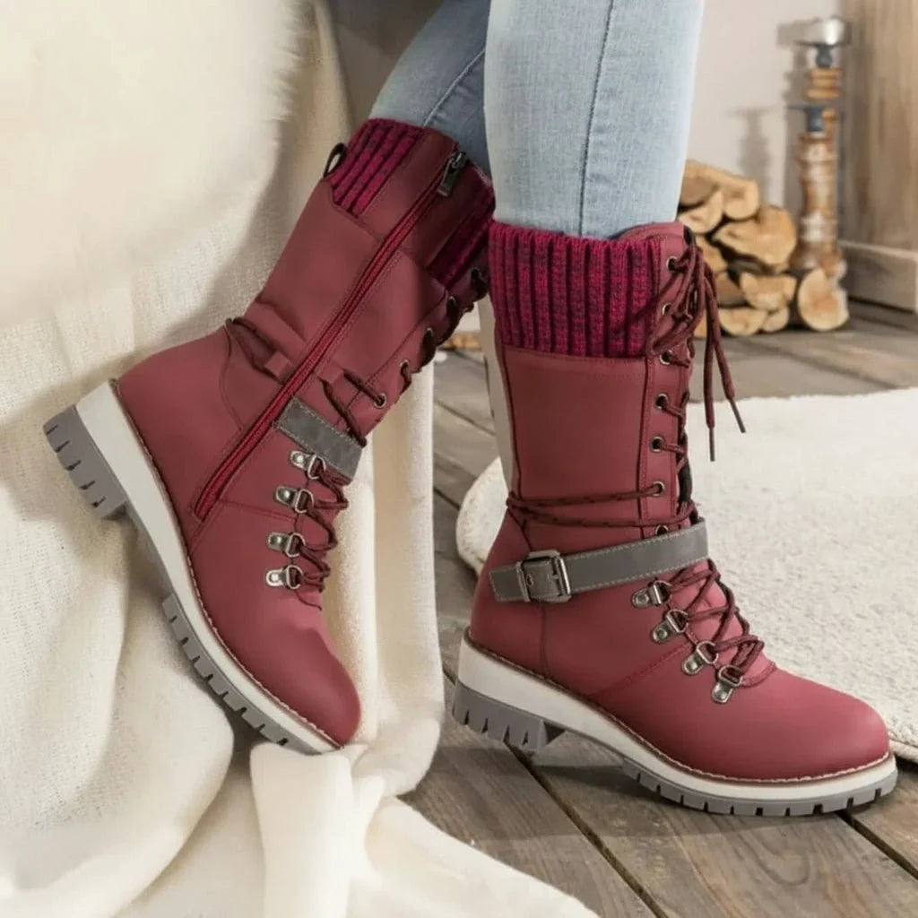 Amy | Chic Lace-Up Waterproof Snow Boots with Sweater Cuff