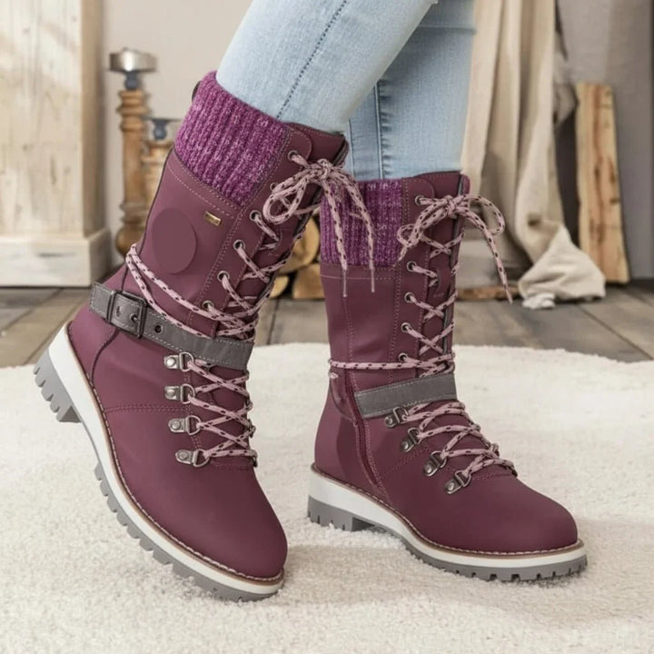 Amy | Chic Lace-Up Waterproof Snow Boots with Sweater Cuff
