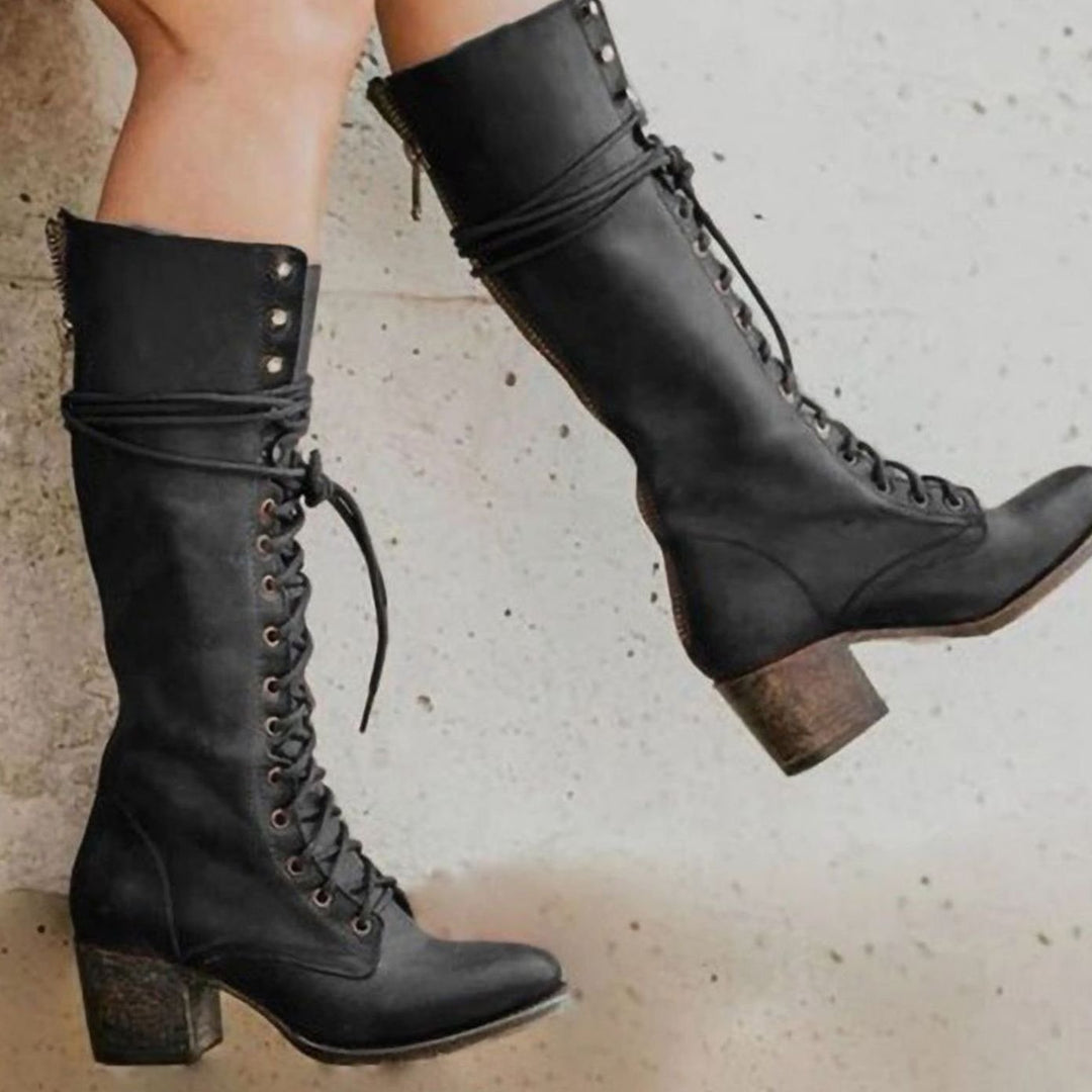 Amy | Cozy Lace-Up Block Heel Knee High Boots