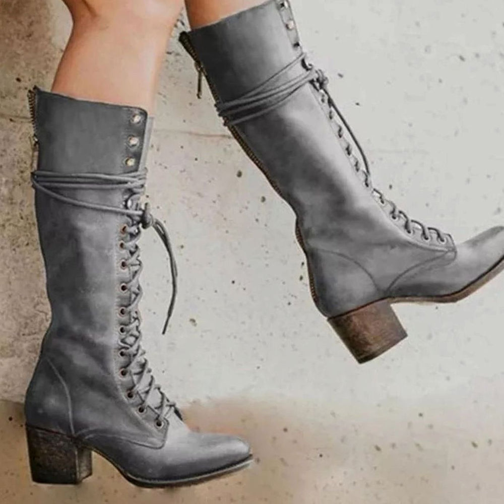 Amy | Cozy Lace-Up Block Heel Knee High Boots