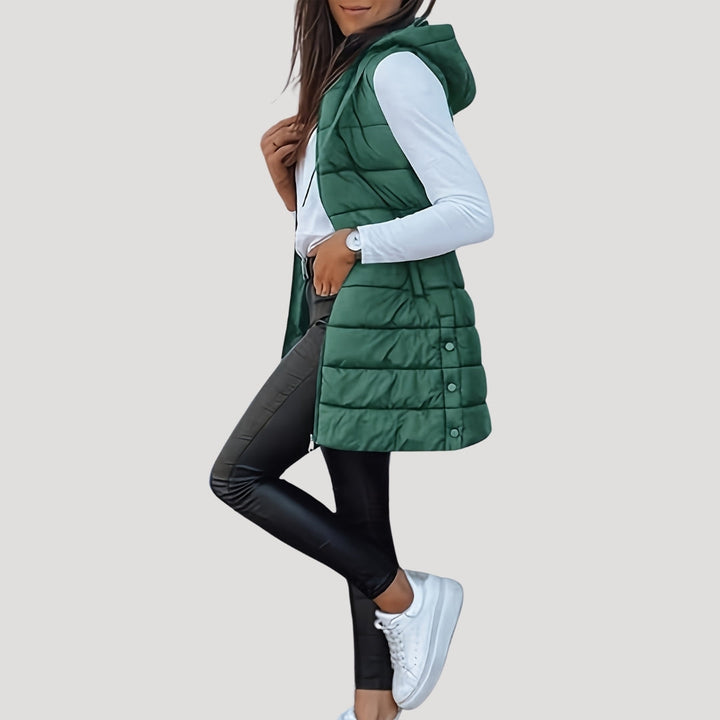 Amy | Elegant Hooded Longline Puffer Vest Jacket