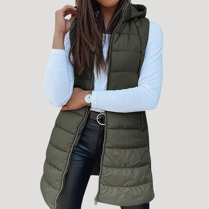 Amy | Elegant Hooded Longline Puffer Vest Jacket