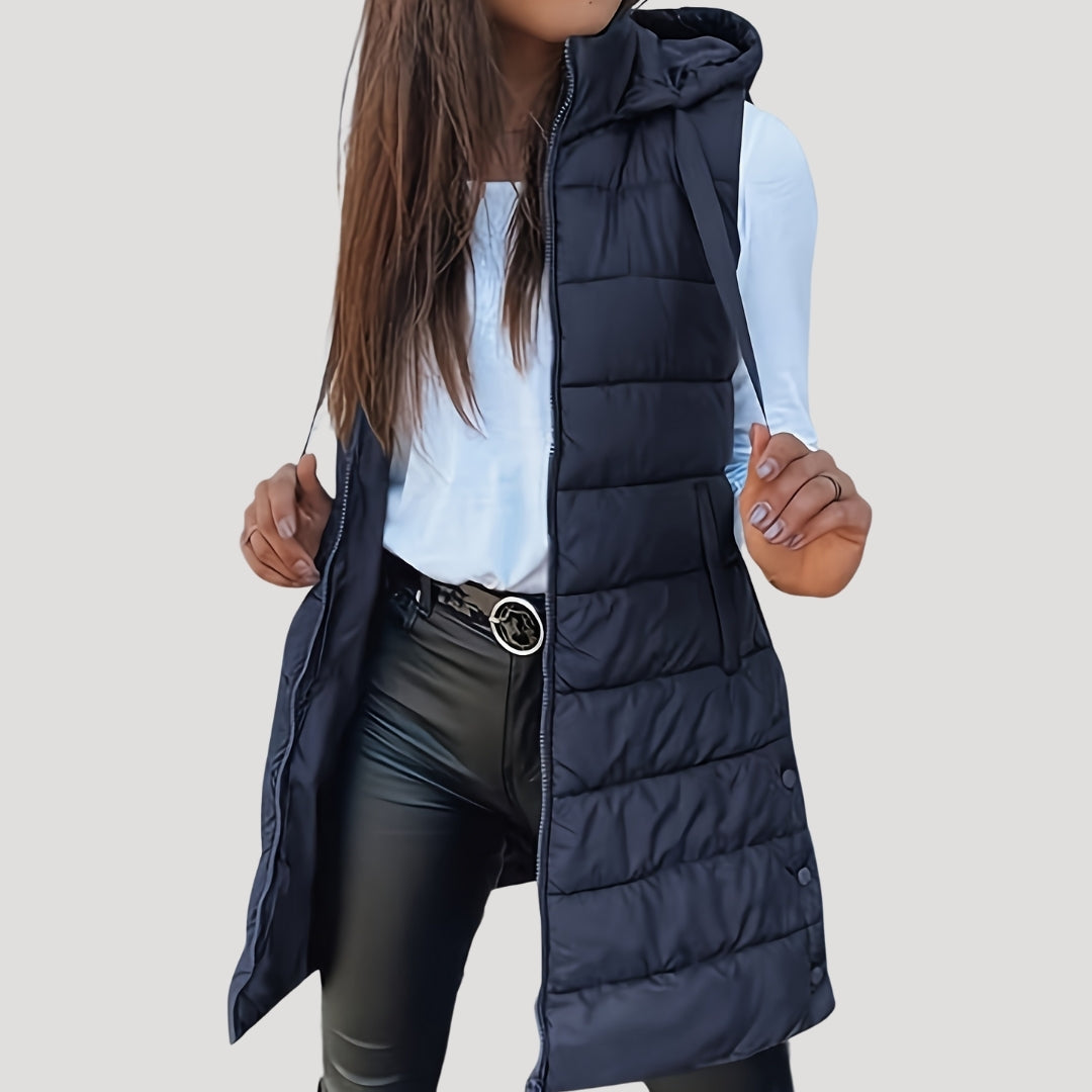 Amy | Elegant Hooded Longline Puffer Vest Jacket