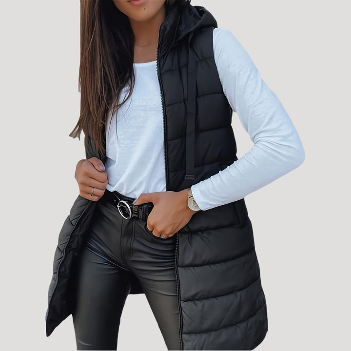 Amy | Elegant Hooded Longline Puffer Vest Jacket