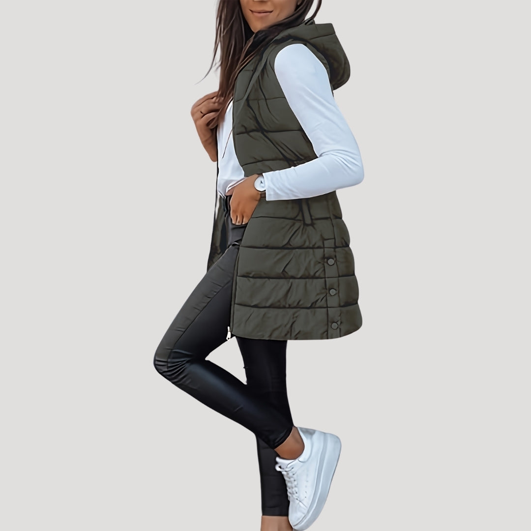 Amy | Elegant Hooded Longline Puffer Vest Jacket