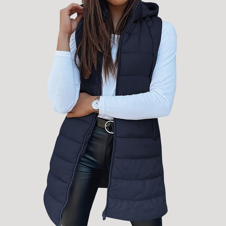 Amy | Elegant Hooded Longline Puffer Vest Jacket