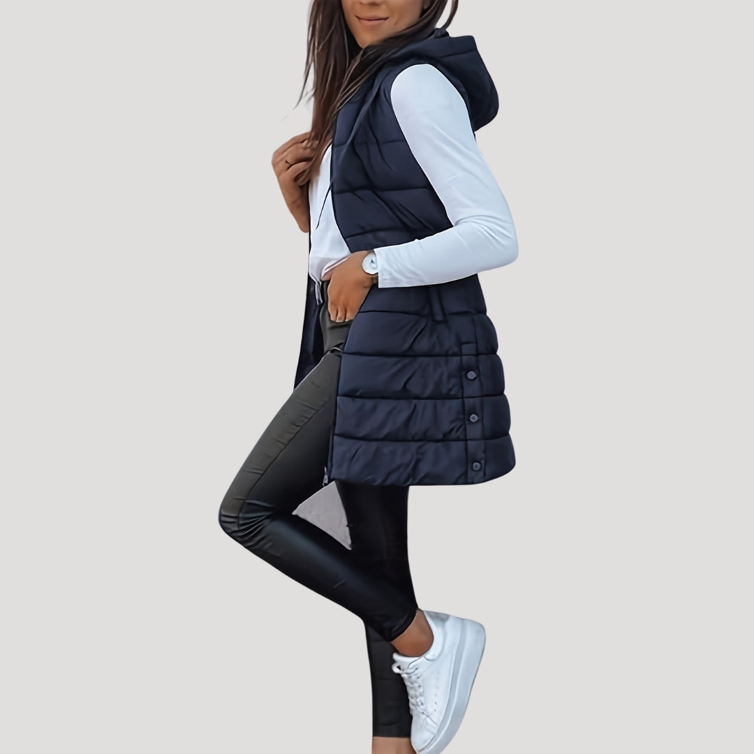 Amy | Elegant Hooded Longline Puffer Vest Jacket