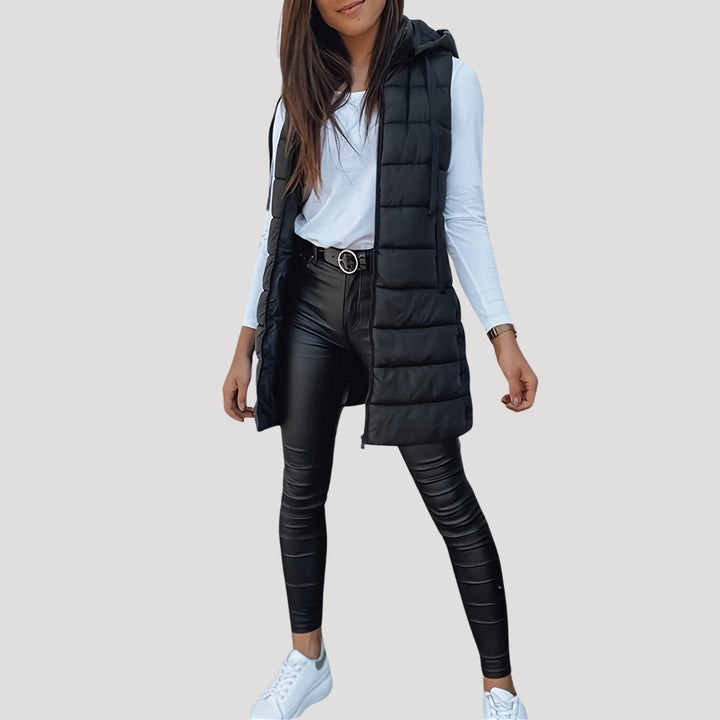 Amy | Elegant Hooded Longline Puffer Vest Jacket