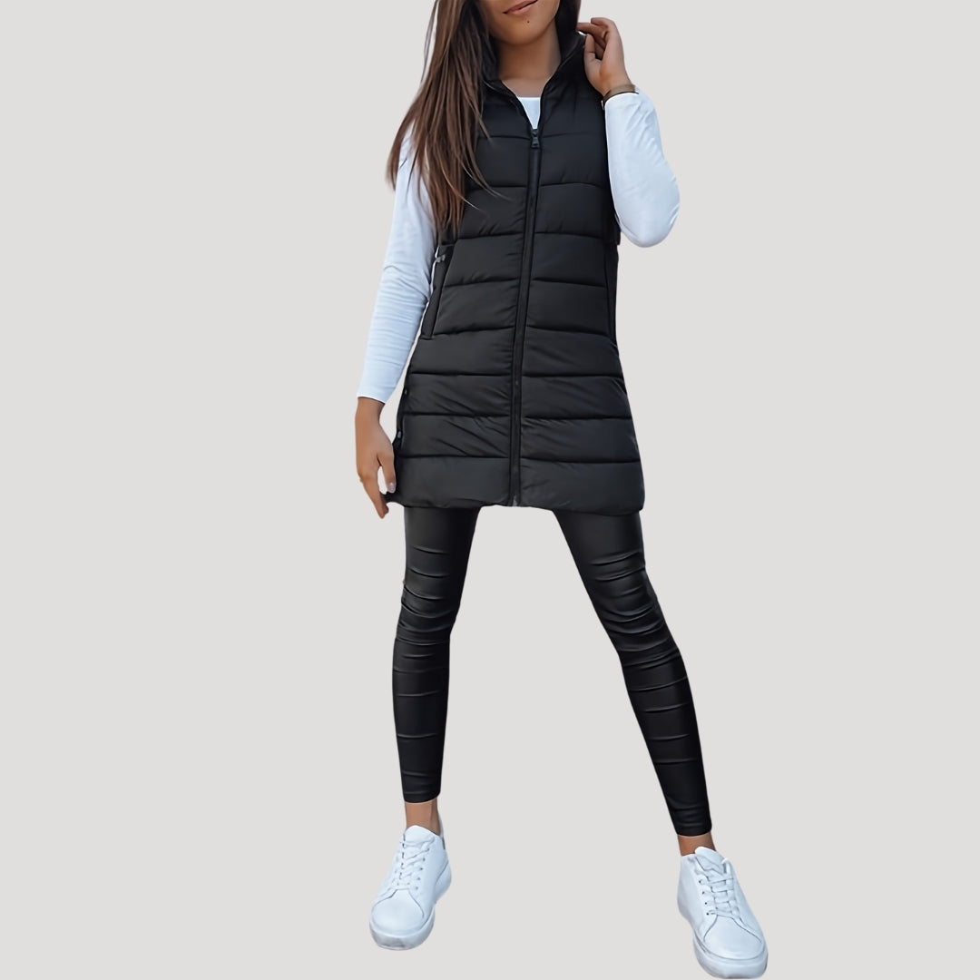 Amy | Elegant Hooded Longline Puffer Vest Jacket