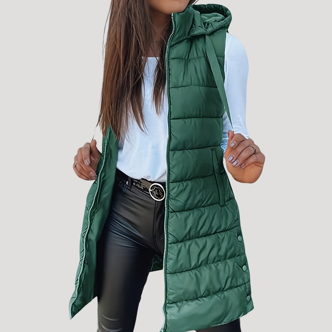 Amy | Elegant Hooded Longline Puffer Vest Jacket