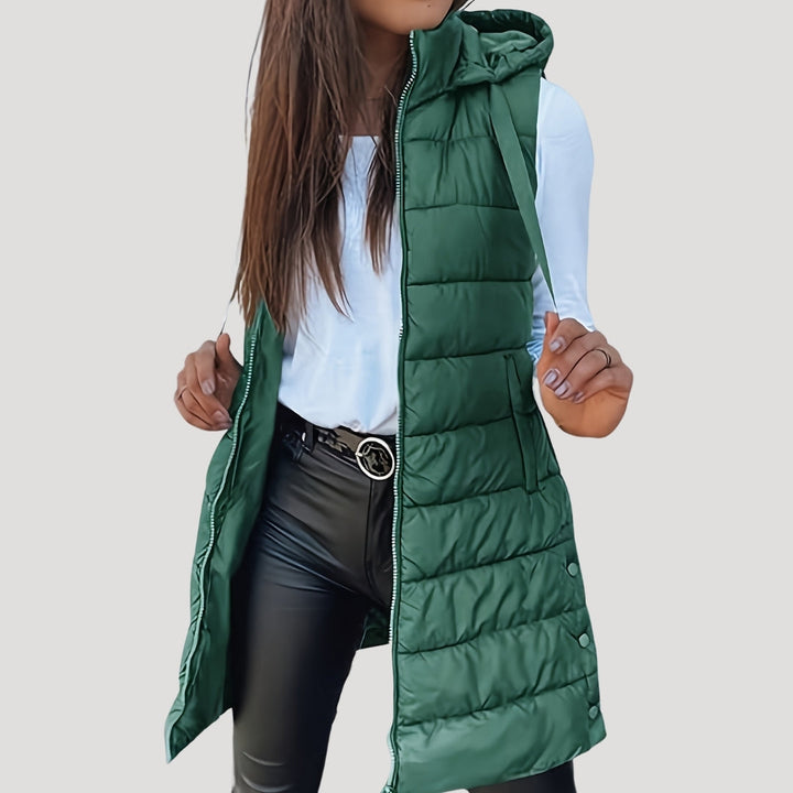 Amy | Elegant Hooded Longline Puffer Vest Jacket